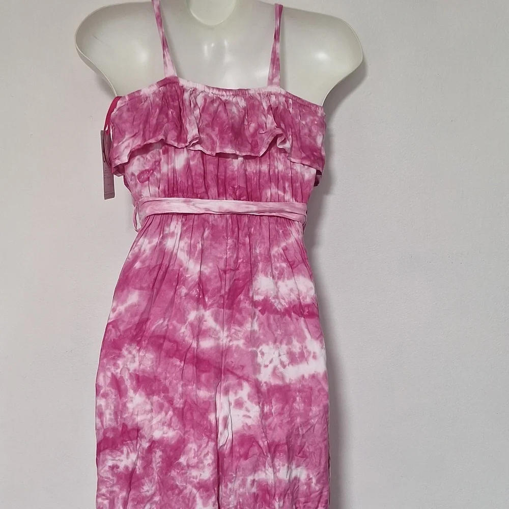 Justise Pink Tie-Dye Jumpsuit  Spaghetti Strap Wide Leg